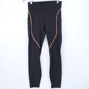 Lululemon Power Thru High-Rise Tight 25" Black 8 Leggings Brown Piping Yoga